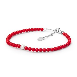 Bratara perla naturala si coral rosu cu argint DiAmanti 202-49B-G (Argint 925‰ 0,6 g.)